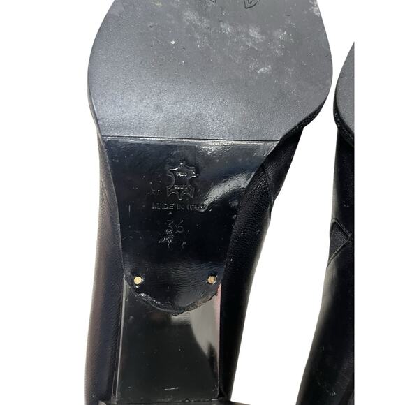 Nando Muzi Shoes Womens Black Leather Square Toe Block Heels 36 6 Italy - Picture 8 of 10